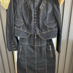 Stylish Dark Denim Jacket size L and Skirt size 8